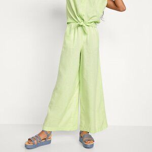 NWT Pale Citron Loose High-Waisted Double-Weave Wide-Leg Pants for Girls